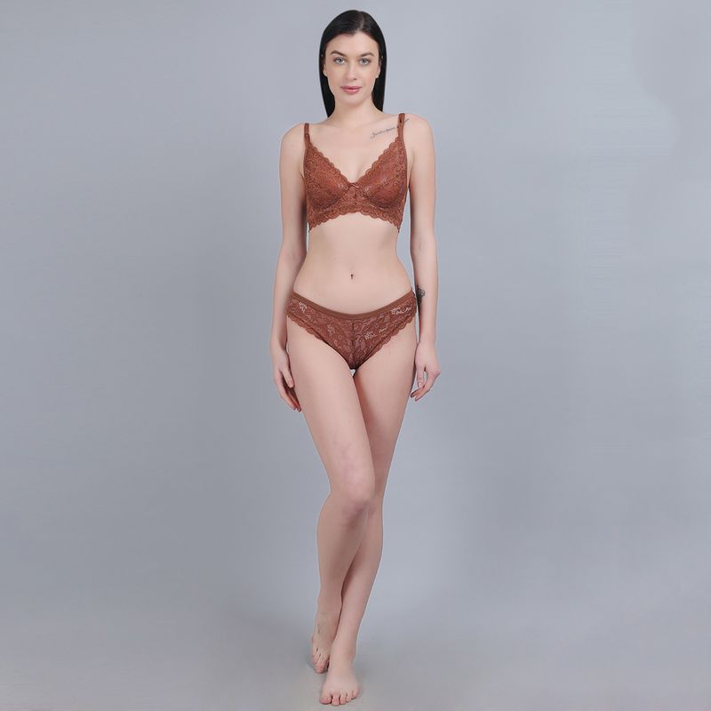 Mod & Shy Women Brown Lacy Lingerie (Set of 2) (32B)