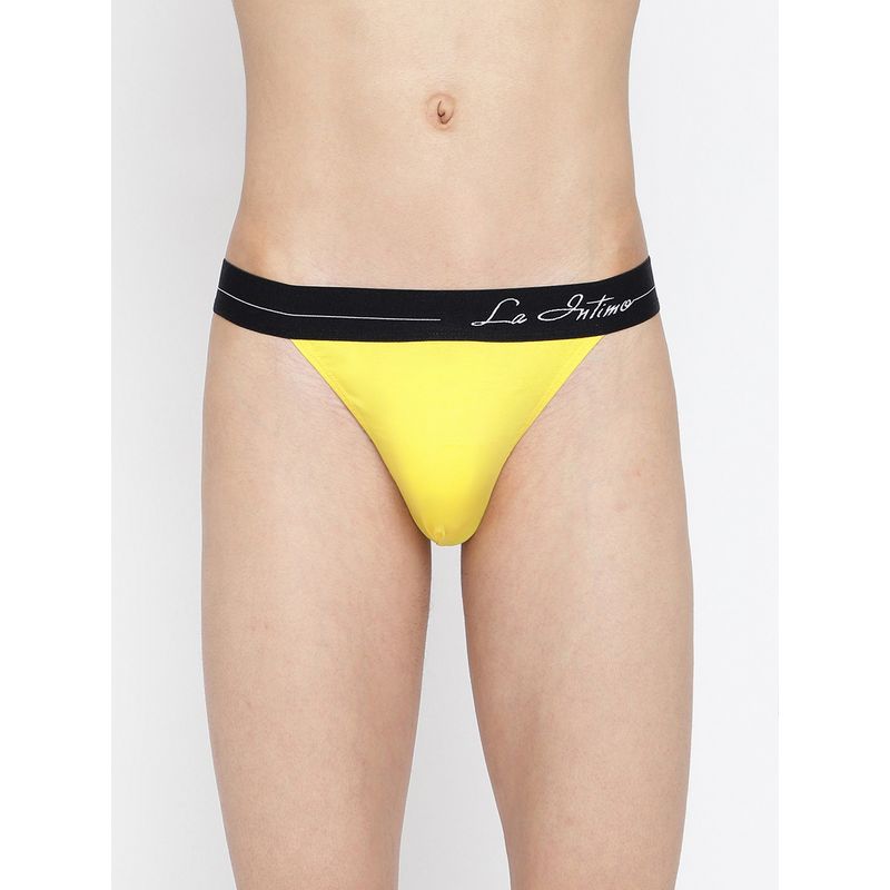 Buy La Intimo Yellow Cotton Elastane Prime Thong Brief Online