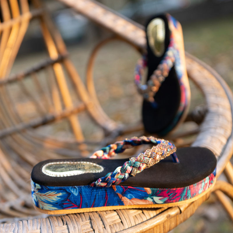 Shoetopia Women Multicoloured Embellished Flatforms Heels (Euro 39)
