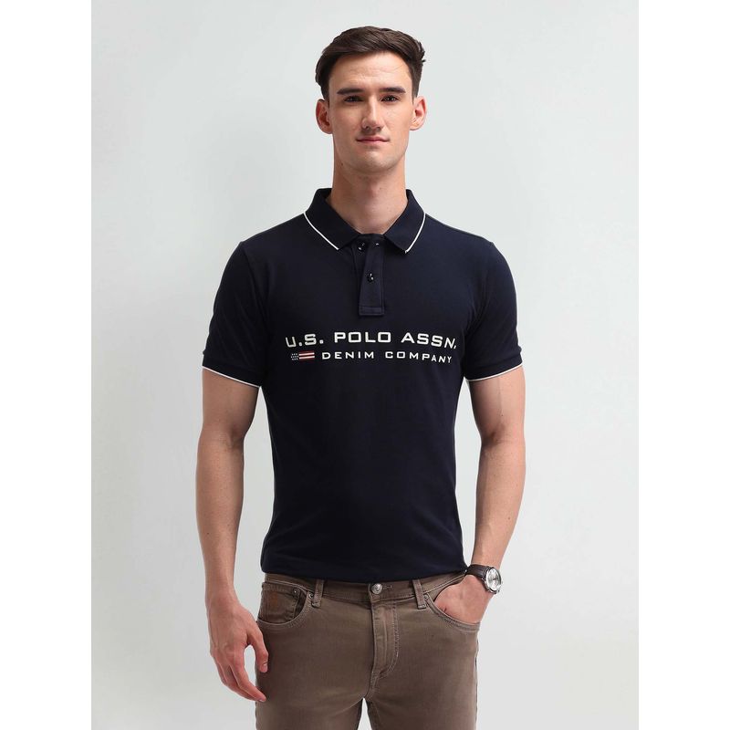 U.S. Polo Assn. Denim Co. Brand Printed Cotton Blue Polo T-Shirt (S)