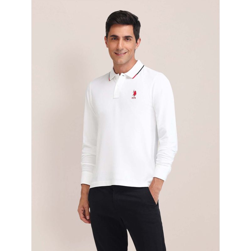 U.S. POLO ASSN. Solid Slim Fit White Polo T-Shirt (S)