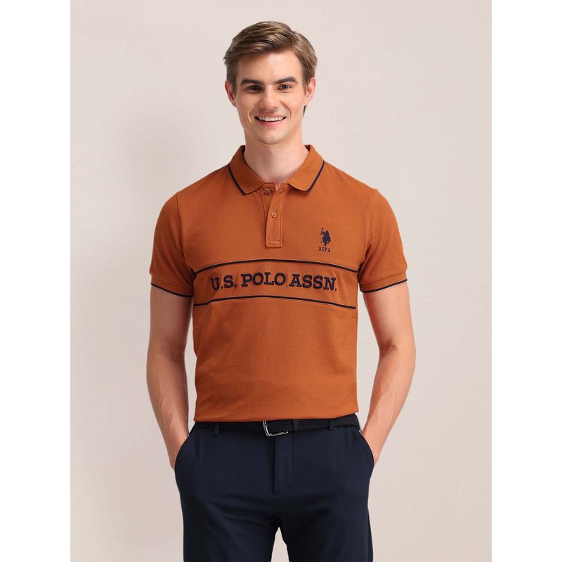 U.S. POLO ASSN. Typographic Cotton Orange Polo T-Shirt (L)