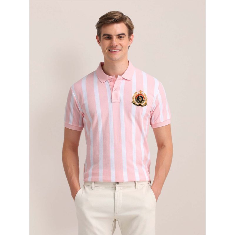 U.S. POLO ASSN. Vertical Striped Slim Fit Pink Polo T-Shirt (L)