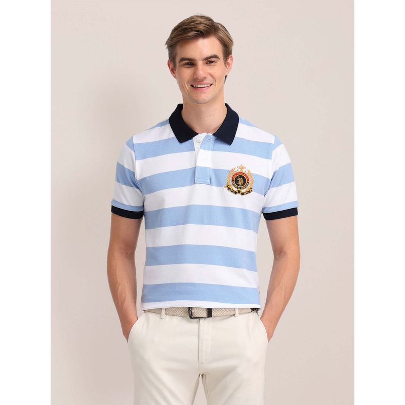 U.S. POLO ASSN. Horizontal Striped Slim Fit Blue Polo T-Shirt (L)