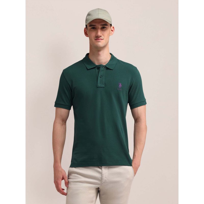 U.S. POLO ASSN. Solid Cotton Green Polo T-Shirt (M)