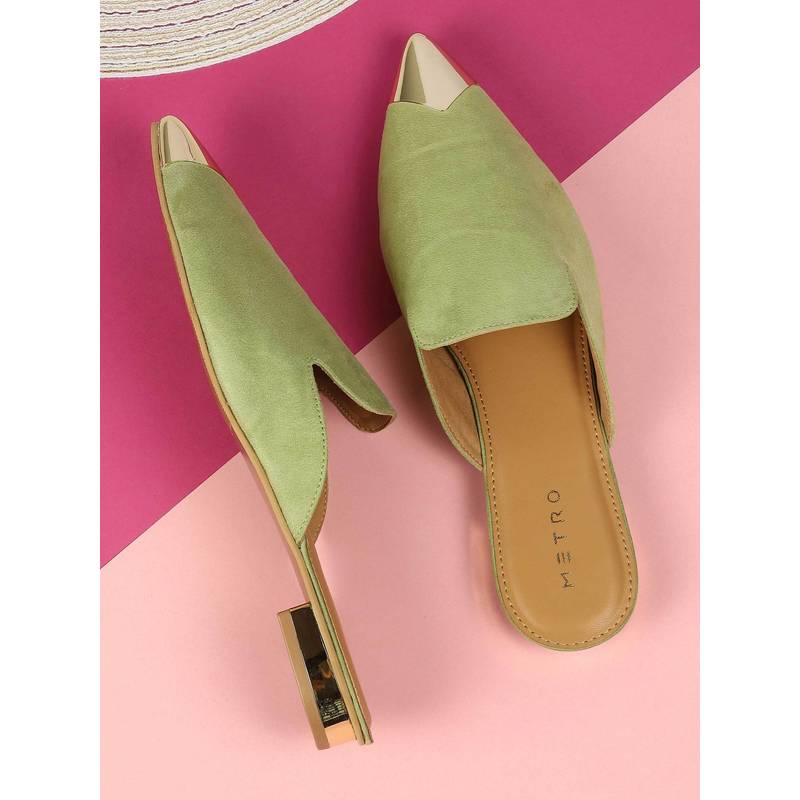 Metro Green Synthetic Round Toe Mules (EURO 37)