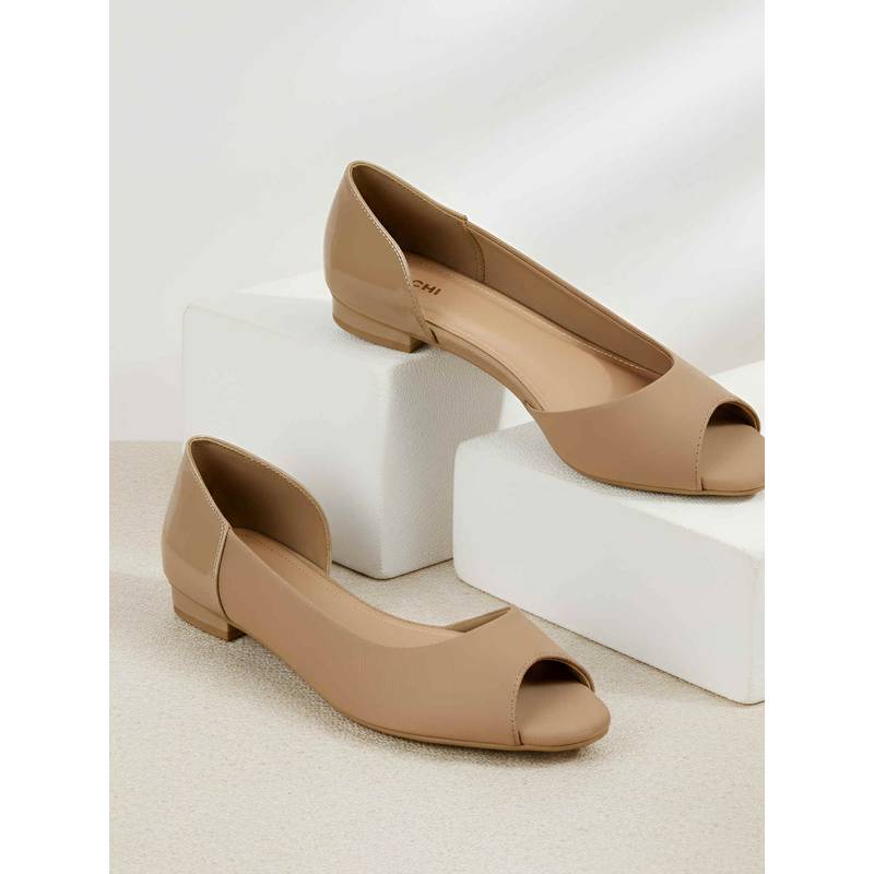 Mochi Beige Synthetic Round Toe Heels (EURO 36)