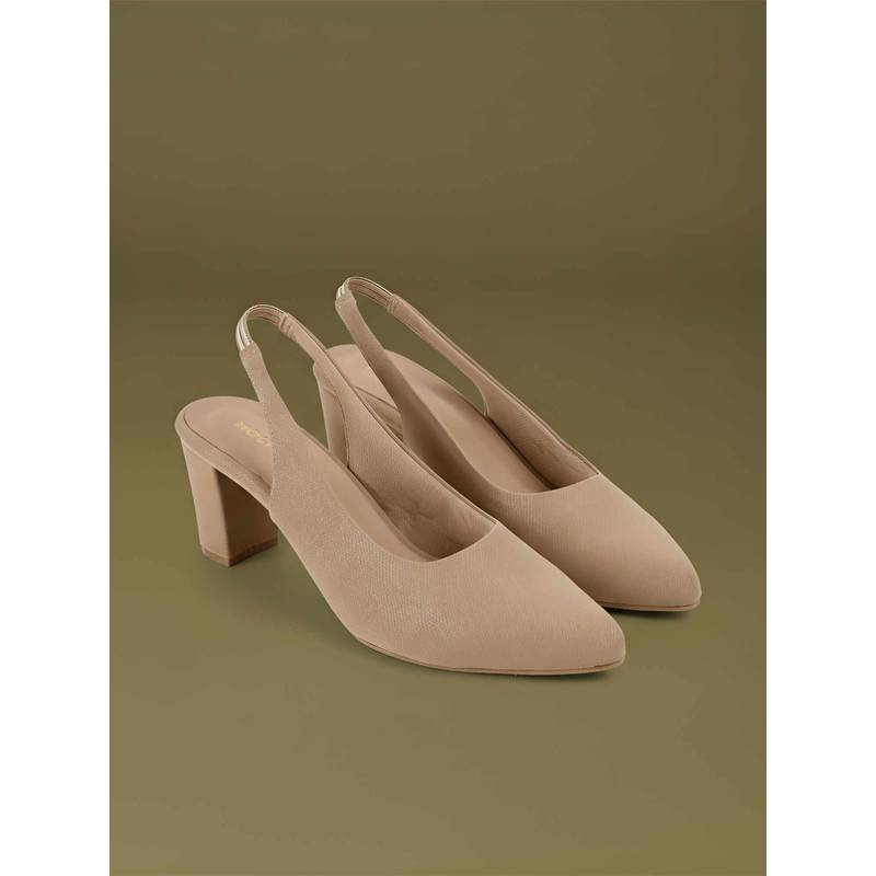 Mochi Beige Synthetic Pointed Toe Heels (EURO 39)