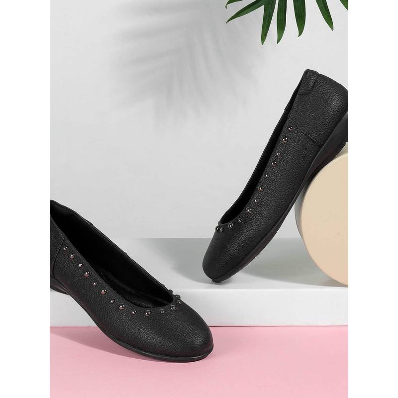Mochi Black Synthetic Round Toe Ballerinas (EURO 36)