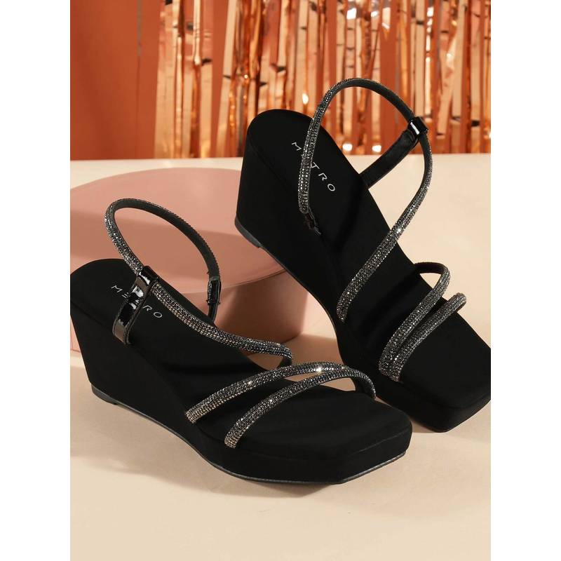 Metro Black Synthetic Square Toe Wedges (EURO 36)