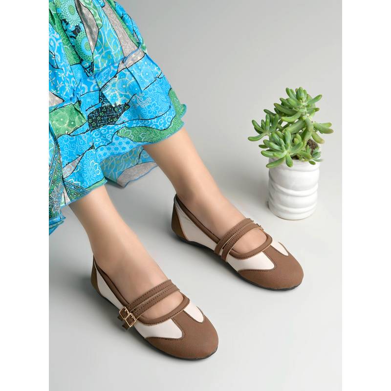 Shoetopia Womens Brown Mary Jane Ballerina (EURO 36)
