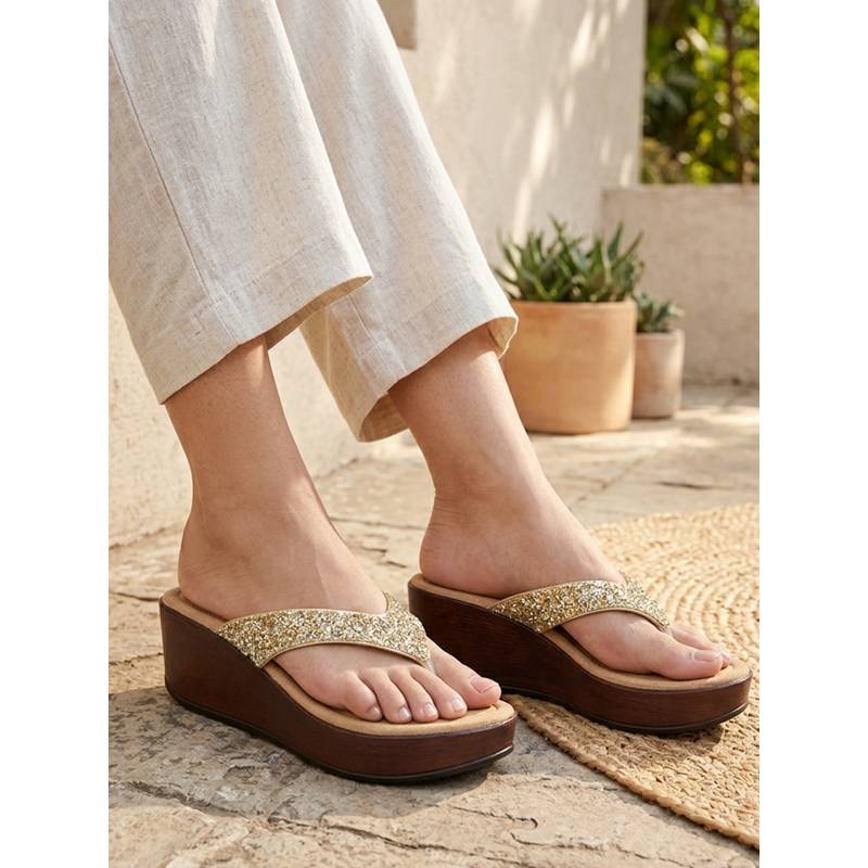 Carlton London Womens Sparkling Shimmer Wedges Heels Gold (EURO 36)