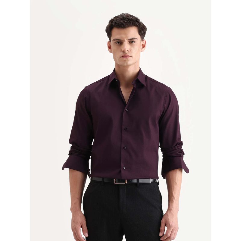 Rare Rabbit Men Dark Purple Textured Regular Fit Shirt (S)