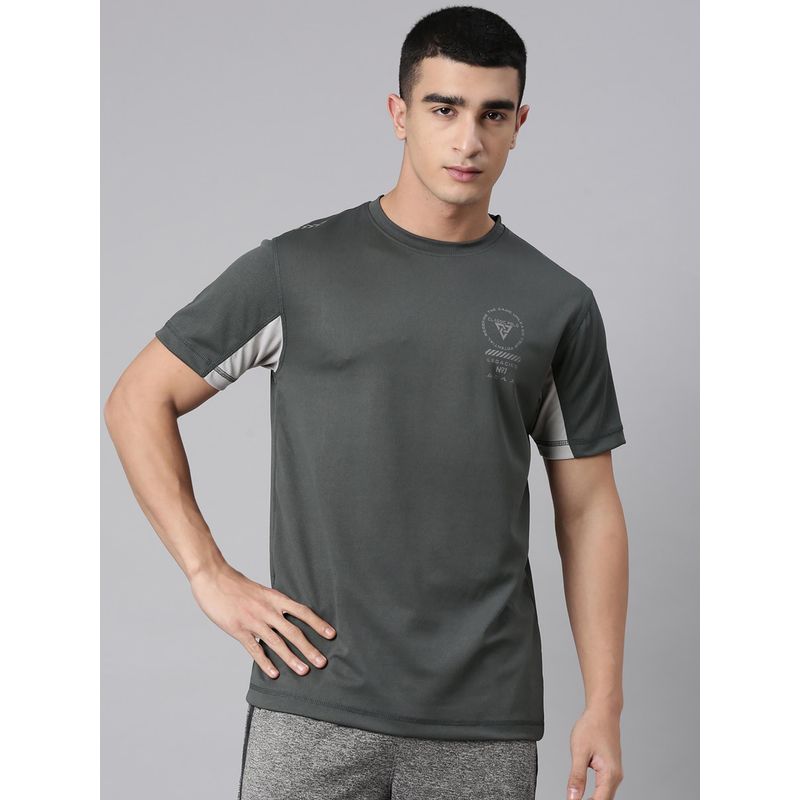 Classic Polo Men's Dark Grey Crew Neck Slim Fit Solid Polyester T-Shirt (XL)
