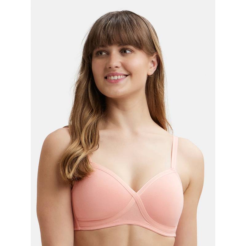Jockey FE40 Wirefree Padded Super Combed Cotton Elastane T-Shirt Bra-CandlelightPeach (32C)