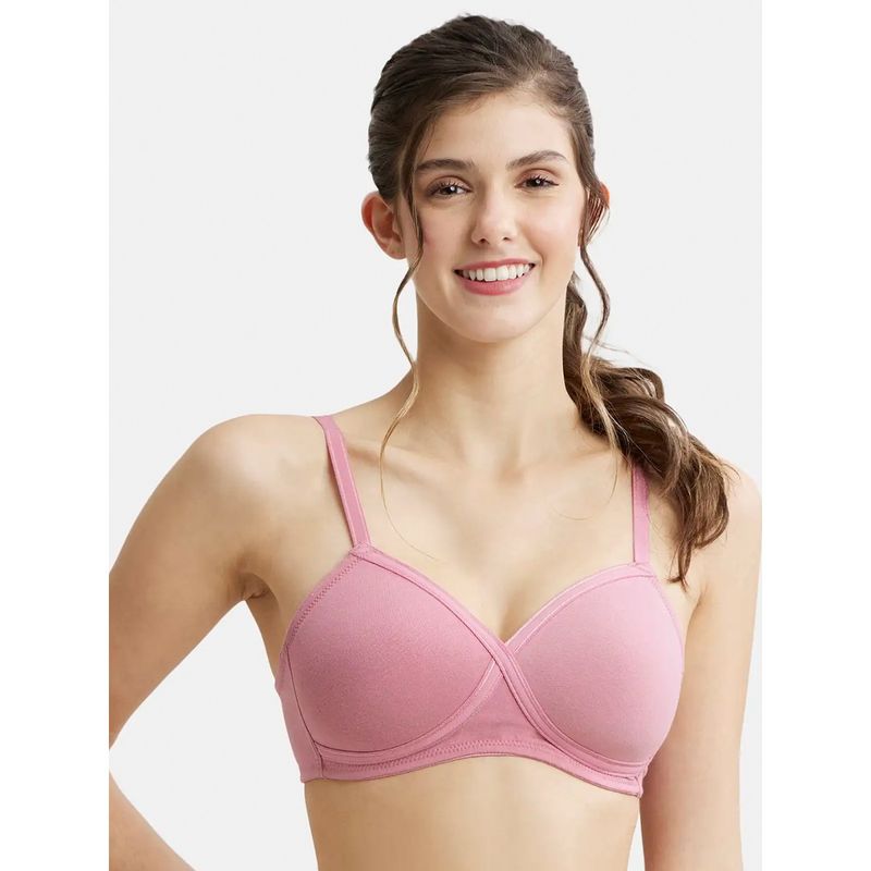 Jockey Fe40 Full Coverage Wirefree Padded T-Shirt Bra With Crossover Style Pink (32C)