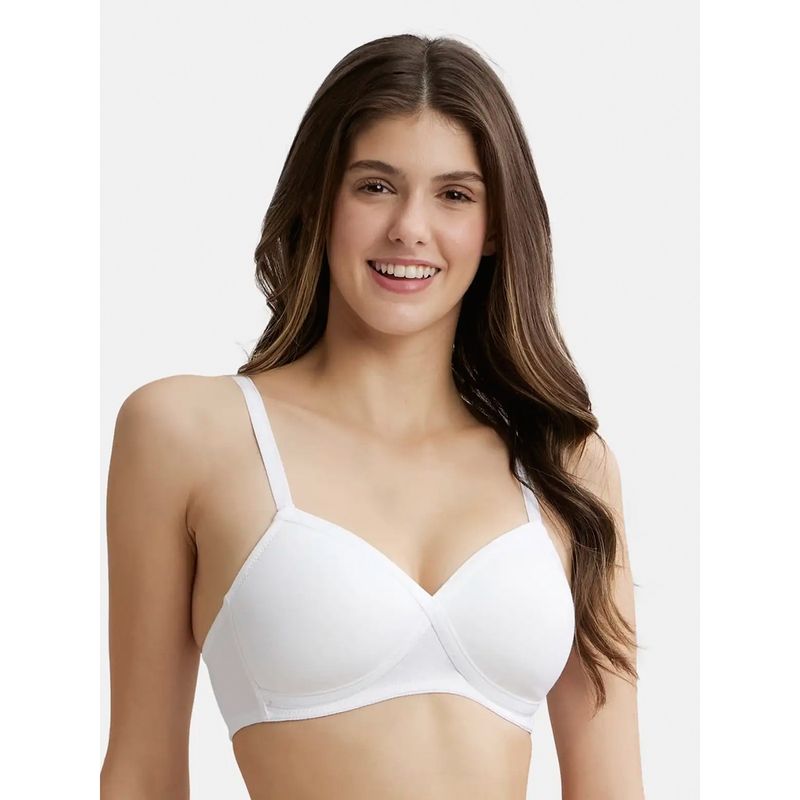 Jockey Fe40 Full Coverage Wirefree Padded T-Shirt Bra With Crossover Style White (34B)