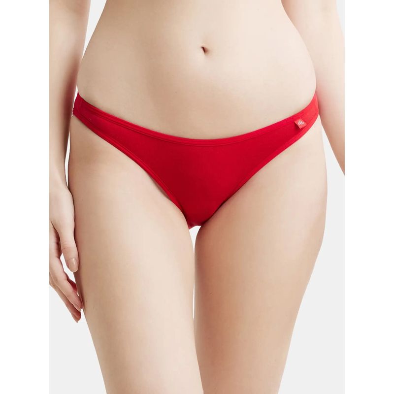 Jockey SS02 Women's Combed Cotton Elastane Low Waist Bikini With Concealed Waistband -Red (S)