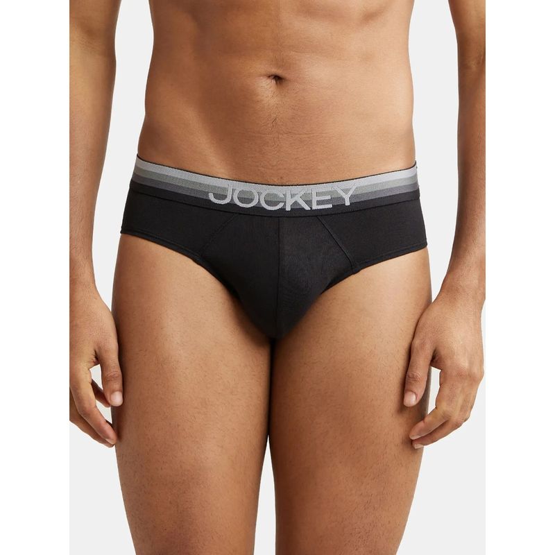 Jockey US07 Men Super Combed Cotton Elastane Stretch Solid Brief - Black (M)