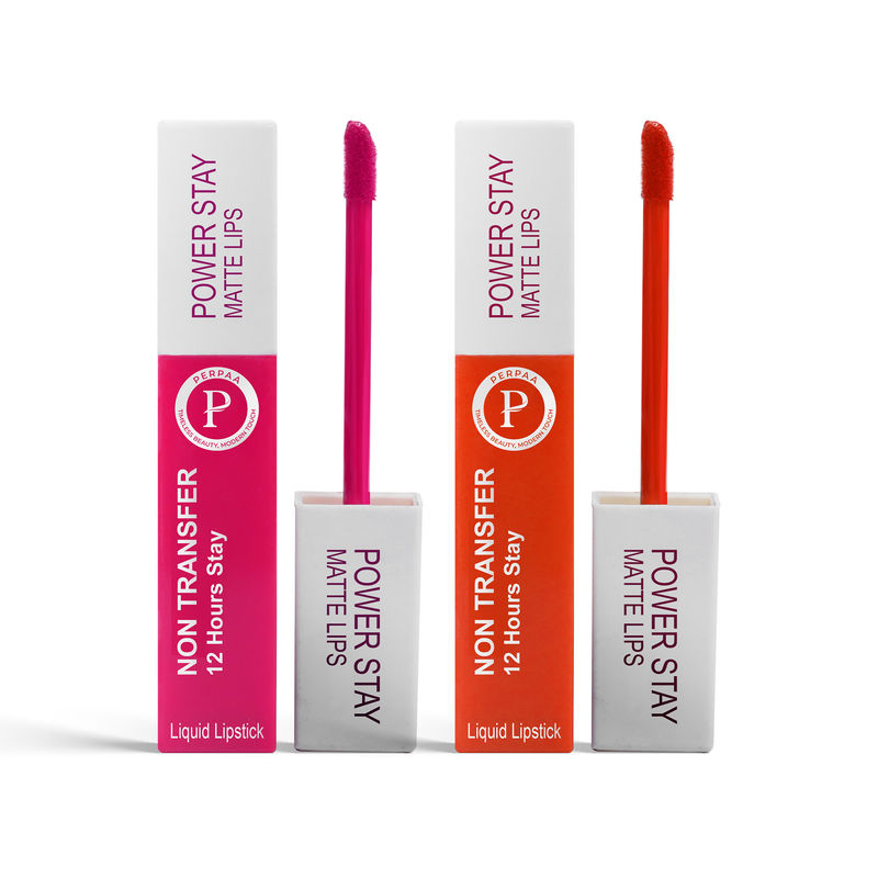 PERPAA Beauty Power Stay Matte Liquid Lipstick - Set Of 2 - Pinkred