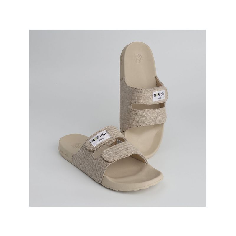 NoStrain Men Linen Parallel Sugar Sliders - Sandy Beige (UK 8)
