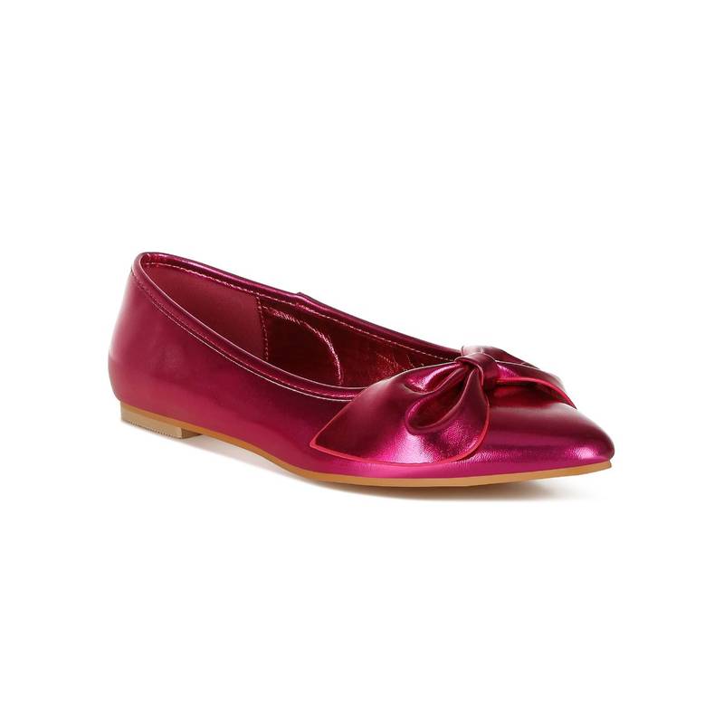 Rag & Co Metallic Pleather Bow Pink Ballerina (UK 3)