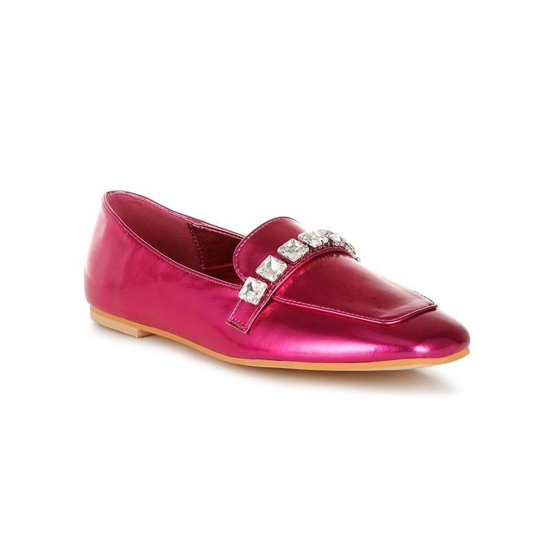 Rag & Co Diamante Strap Metallic Pink Loafers (UK 3)