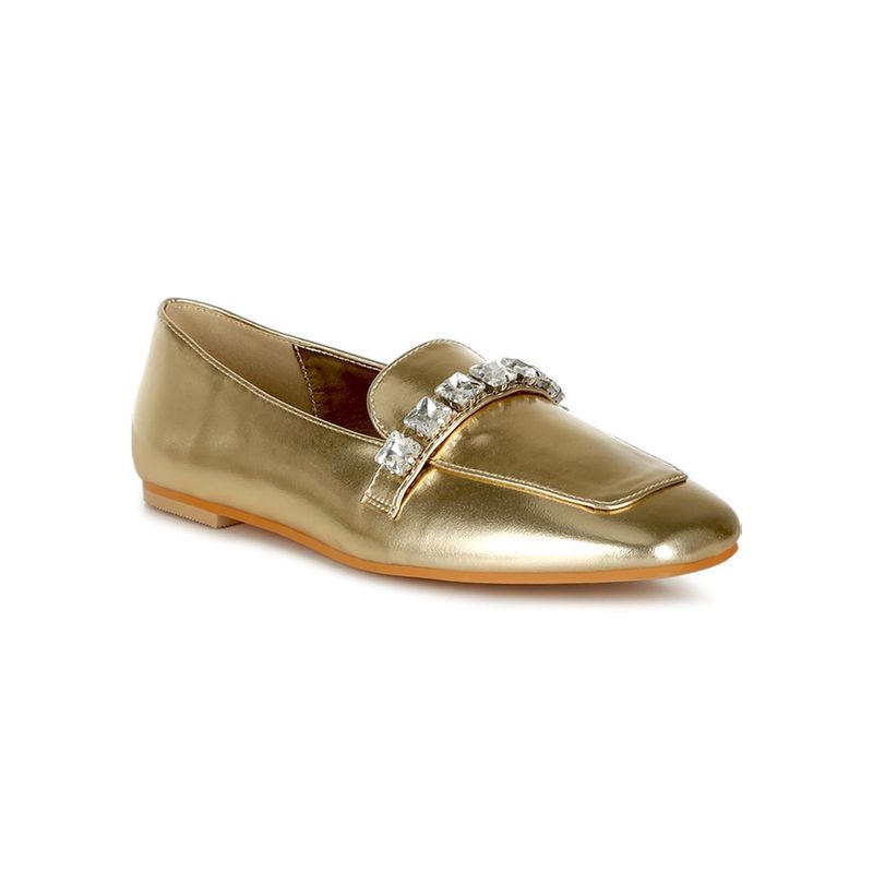 Rag & Co Diamante Strap Metallic Gold Loafers (UK 8)