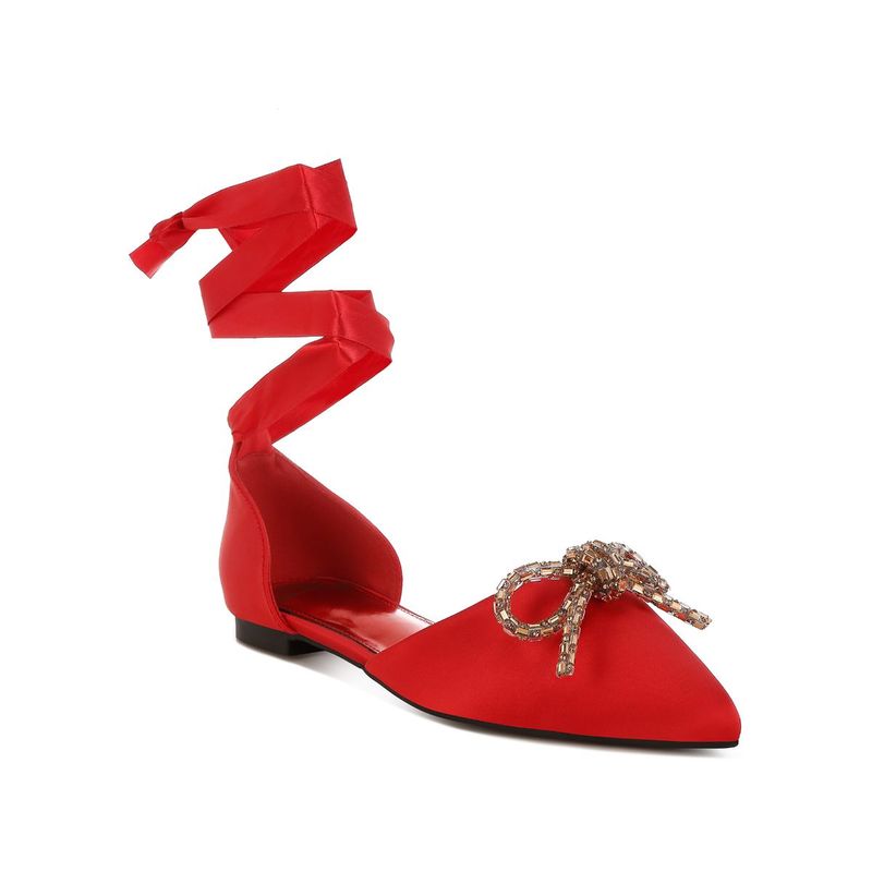 Rag & Co Rhinestone Detail Bow Red Sandals (UK 3)