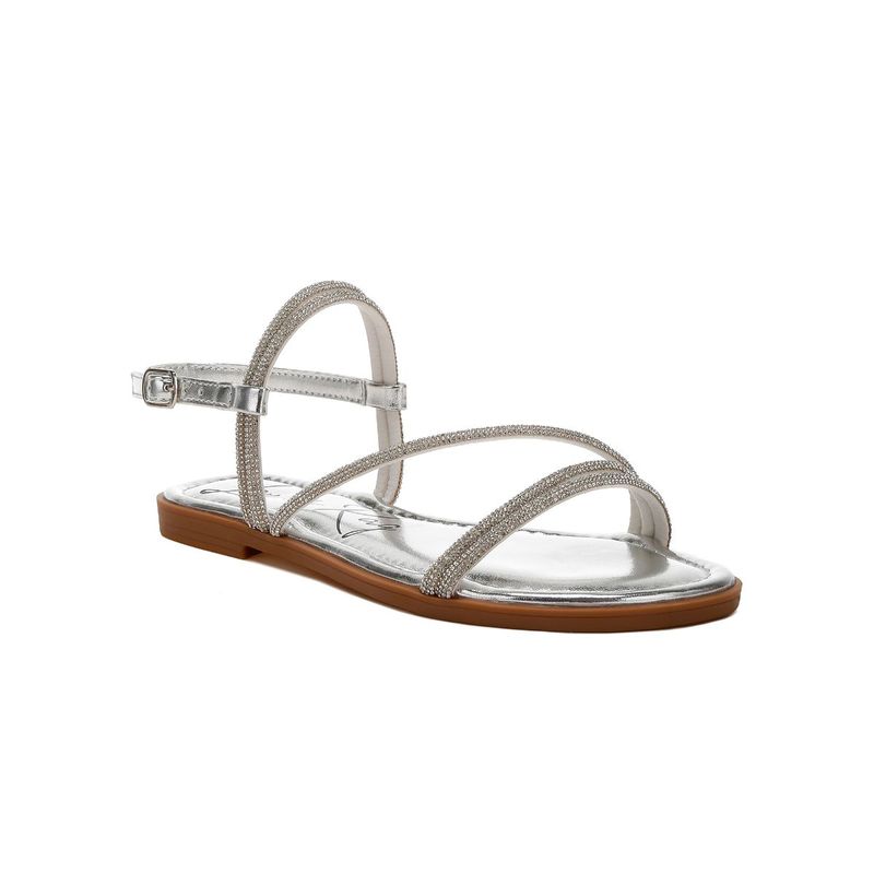 London Rag Rhinestone Strappy Silver Sandals (UK 5)