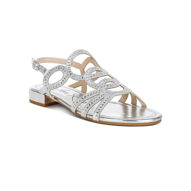 London Rag Cut Out Detail Rhinestone Silver Sandals (UK 4)