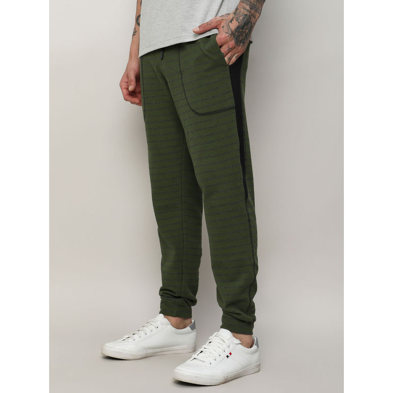 Campus Sutra Men's Dark Green Striped Trackpants (M)