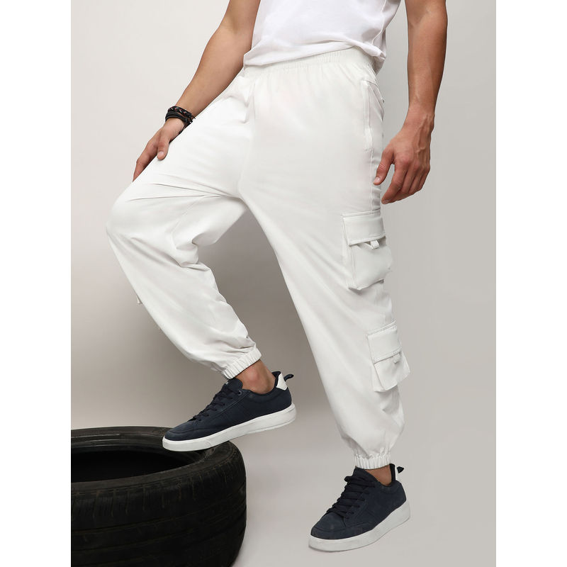 Campus Sutra Men's Egg White Cuffed Hem Cargo Trousers (M)