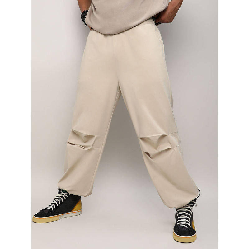Campus Sutra Men's Off-White Solid Parachute Trousers (L)