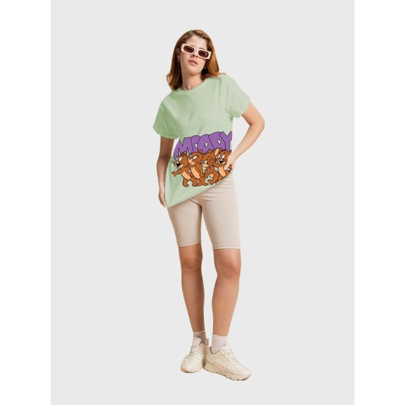 Bewakoof Official Tom & Jerry Merchandise Women's Green Graphic Boxy T-shirt (M)