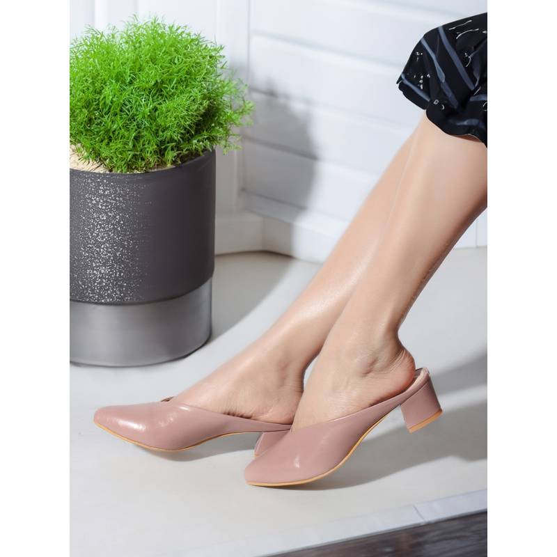 Iconics Peach Slip On Block Women Mule Heels (EURO 39)