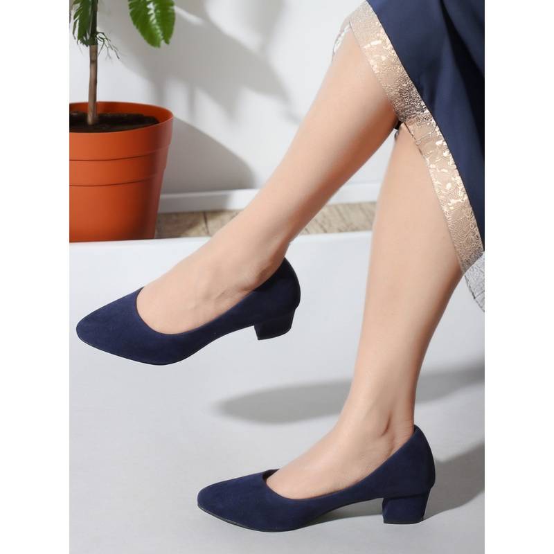 Iconics Navy Blue Slip On Block Women Heels (EURO 40)