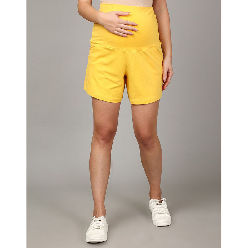 The Mom Store Comfy Maternity Shorts- Yellow (S)