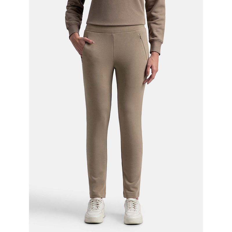 Jockey U110 Women Super Combed Cotton Rich Fleece Fabric Trackpants - Desert Taupe (XL)