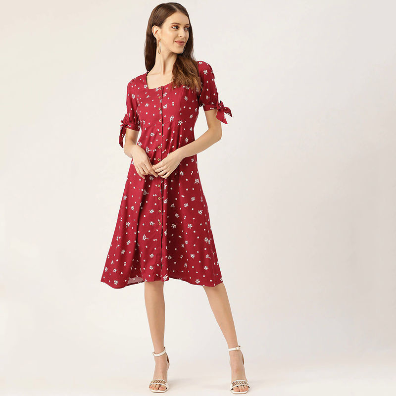 Twenty Dresses By Nykaa Fashion Hello Floral Maroon Midi Dress (S)