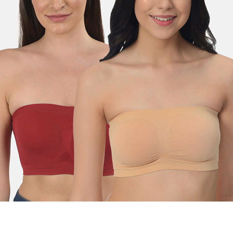 Mod & Shy Pack of 2 Solid Non-Wired Non Padded Bandeau Bra - Multi-Color (M)