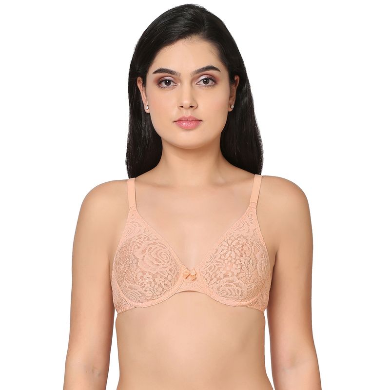 Wacoal Halo Lace Non-Padded Wired Medium Coverage 3/4Th Cup Fashion Bra Peach (36C)