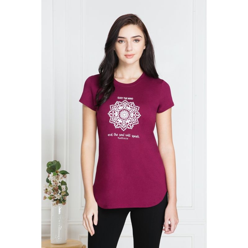 Van Heusen Women Round Neck & Short Sleeve Lounge T-Shirt - Burgundy (S)