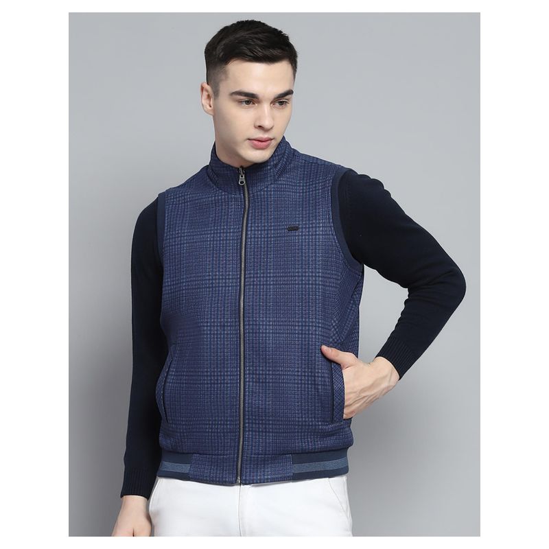 Monte Carlo Men Blue Solid Sleeveless Jacket (M)