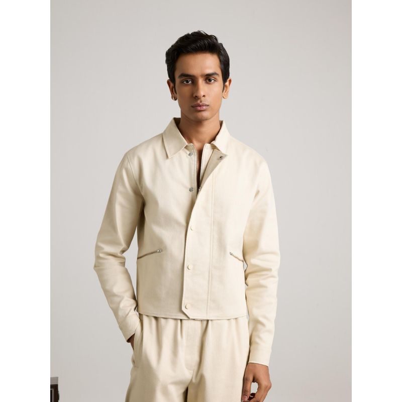 Muvazo Men Beige Solid Full Sleeves Jacket (2XL)
