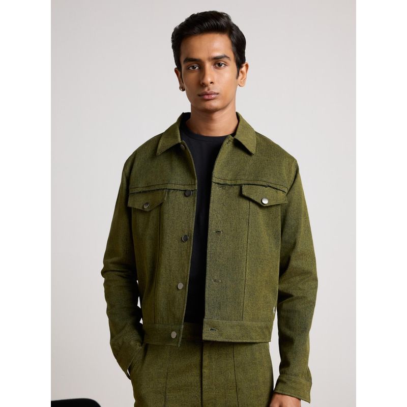 Muvazo Men Olive Solid Full Sleeves Jacket (XS)