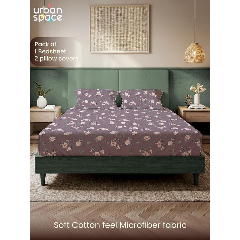Urban Space Microfiber 200 Tc Bedsheet with Pillow Covers, Moonlit Blooms (Double)