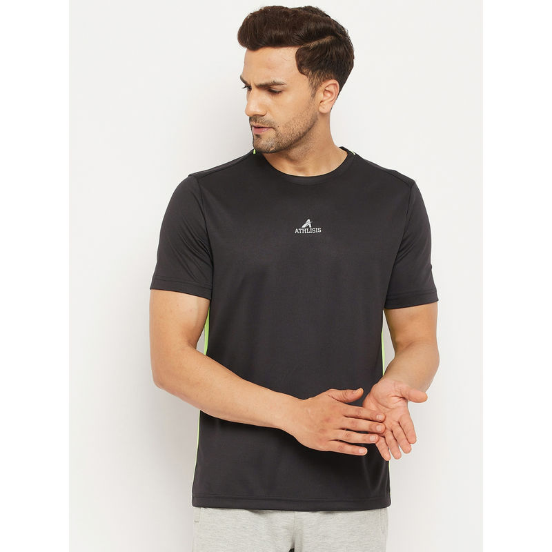 Athlisis Black Men Slim Fit Running Quick Dry T-Shirt (L)