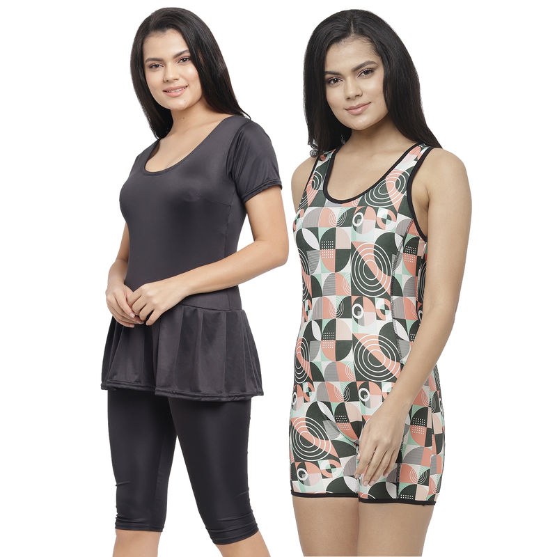 NGal Polyester Spandex Knee Length Padded One Piece Swimsuits Combo of