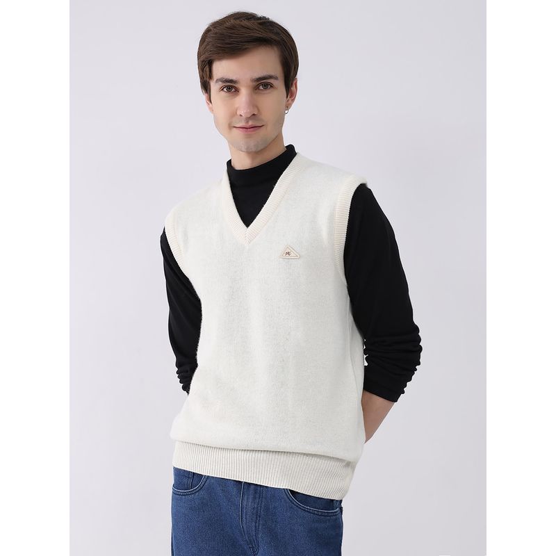Monte Carlo White Solid Sleeveless Sweater (L)